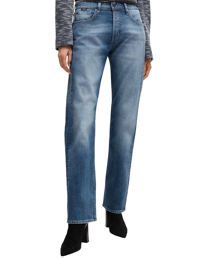 Boss by Hugo Boss Women's Straight-Fit Faded-Blue Jeans