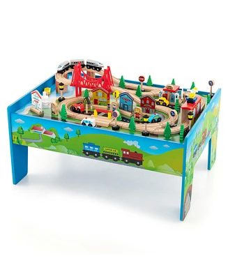 80-Piece Wooden Train Set and Table