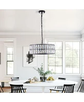 Modern Crystal Drum Chandelier with Black Frame for Home Lighting