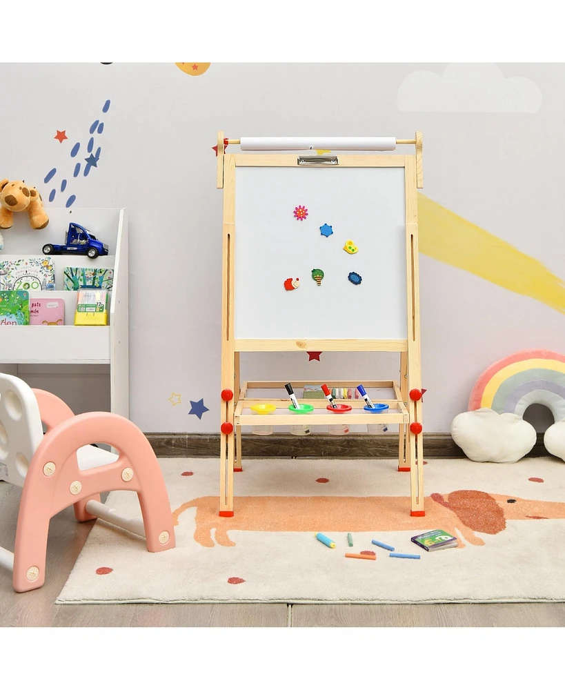 Kids Art Easel with Paper Roll Double-Sided Regulable Drawing Easel Plank