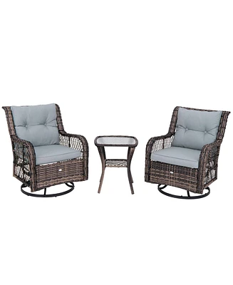 3 Pieces Outdoor Swivel Rocker Set with Small Side Table