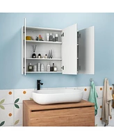 Sugift Frameless Bathroom Wall Mounted Mirror Cabinet with 3 Doors and Adjustable Shelves