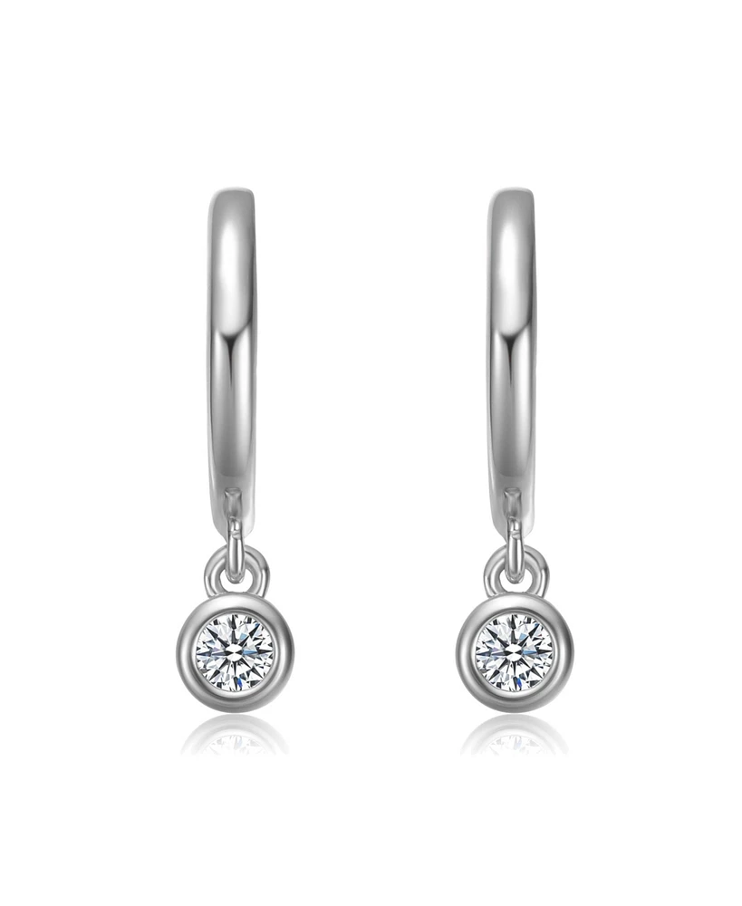 Genevive Sterling Silver White Gold Plated with Lab Created Moissanite Drop Solitaire Hoop Earrings