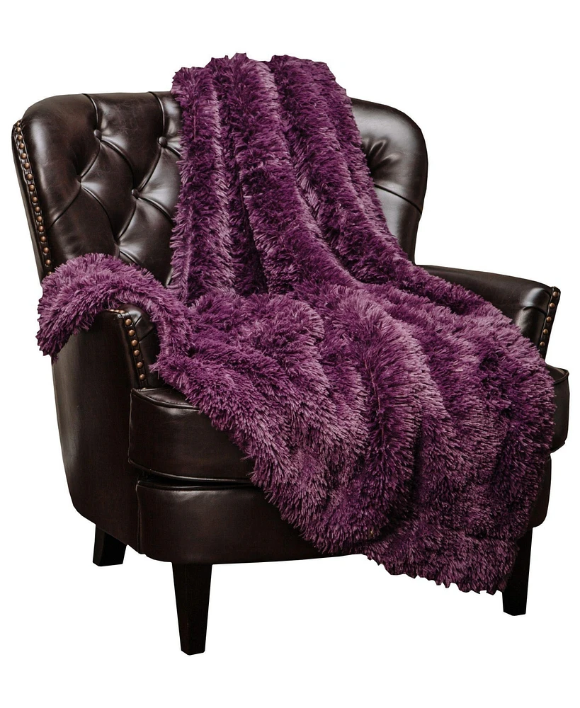 Chanasya Premium Solid Faux Long Fur Throw Blanket - Soft, Fuzzy For Bed or Couch 60" x 70" Aubergine