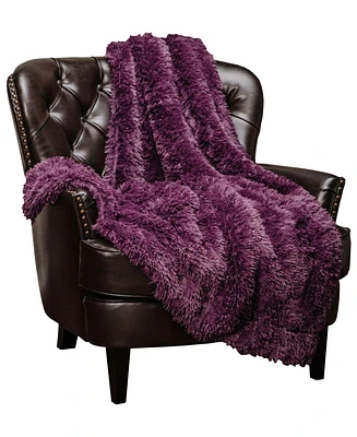 Chanasya Premium Solid Faux Long Fur Throw Blanket - Soft, Fuzzy For Bed or Couch 60" x 70" Aubergine