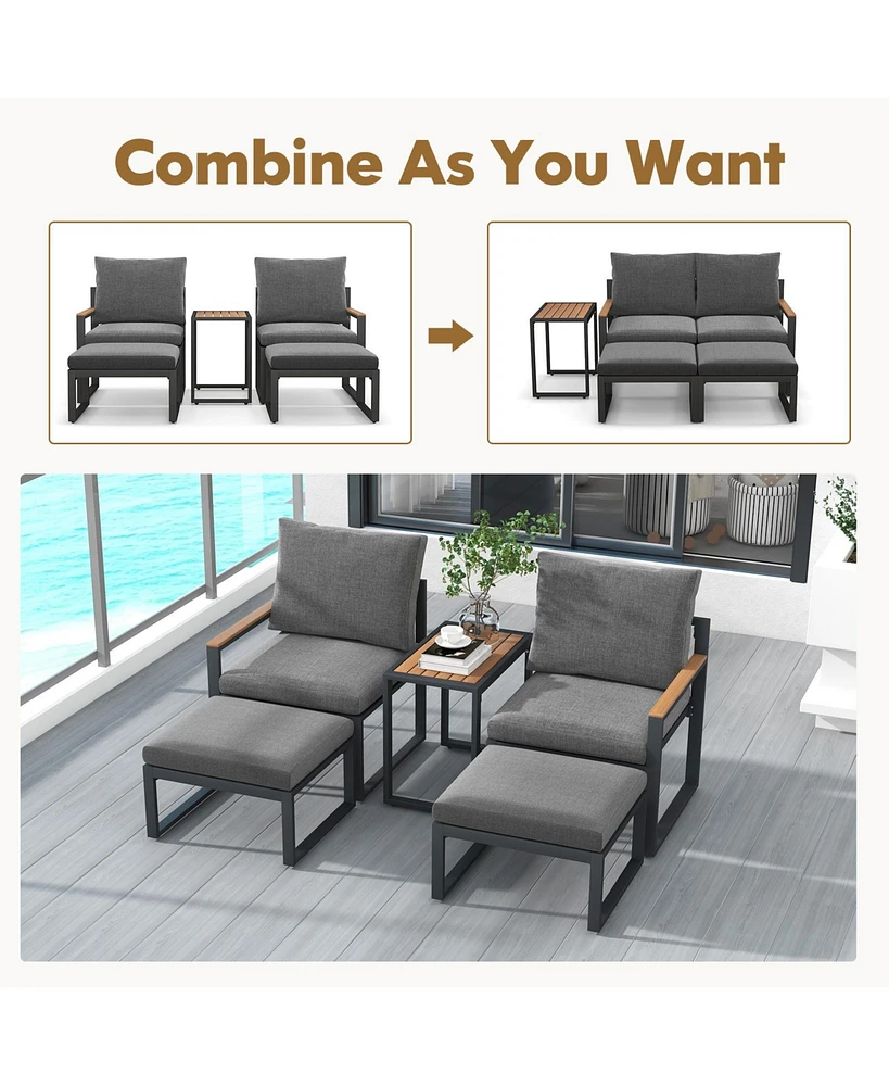 Sugift 5 Pieces Aluminum Frame Weatherproof Outdoor Conversation Set with Soft Cushions