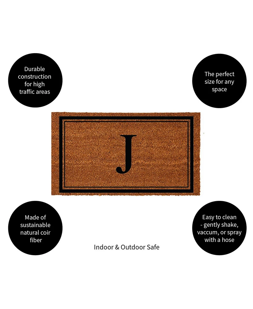 Evergreen Monogram Indoor Outdoor 100% Natural Coir Doormat 28" x 16" | Letter "J"