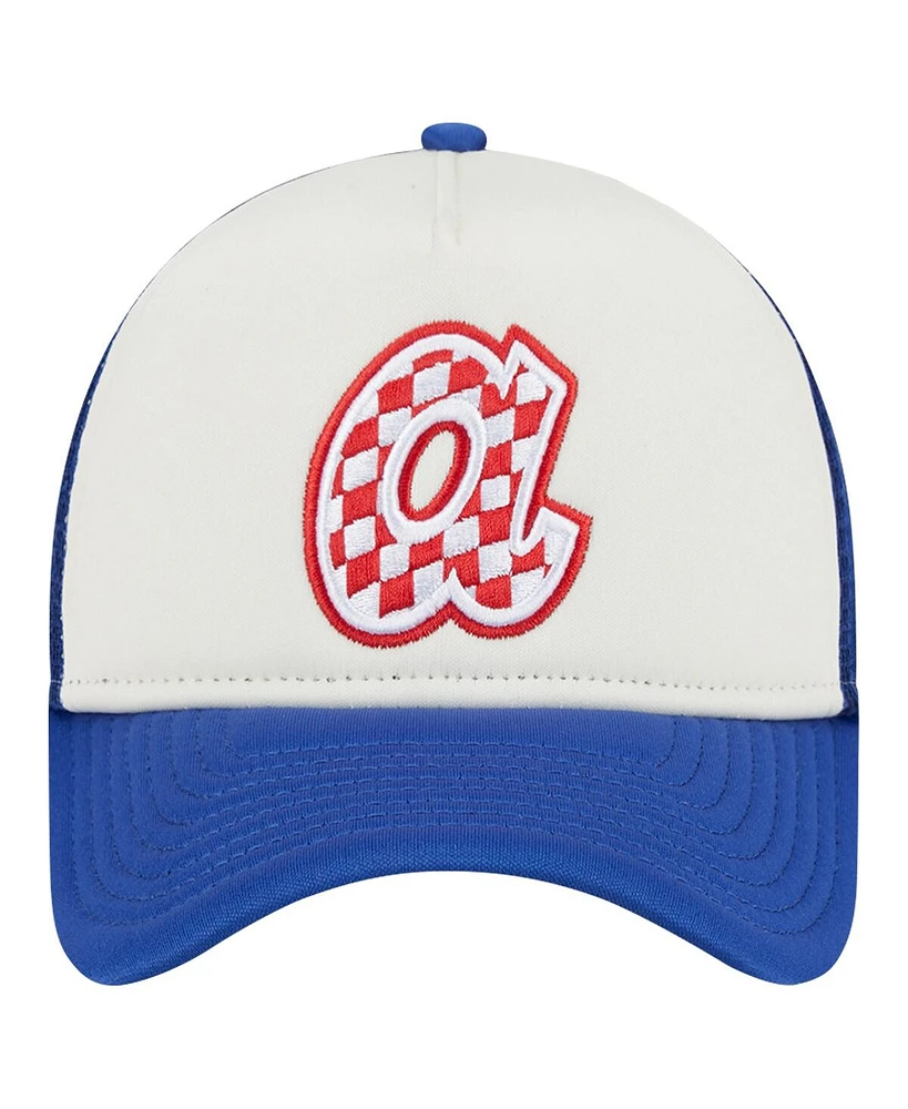 New Era Men's White/Royal Atlanta Braves Checkered Flag A-Frame Trucker 9FORTY Adjustable Hat