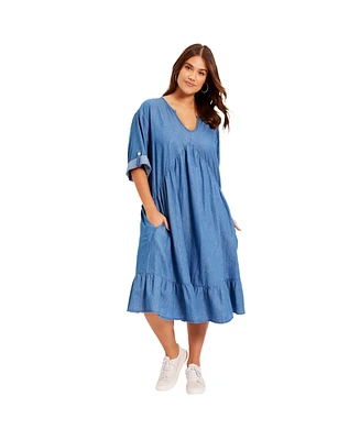 June + Vie Plus Ruffled Denim Dress