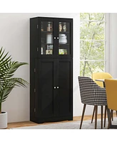 63.5" Tall Kitchen Pantry Storage Cabinet with Glass Door Shelves