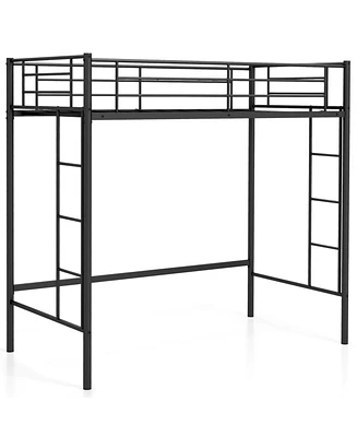 Twin Size Loft Bed Heavy Duty Metal Loft Bed Frame with Safety Guardrail