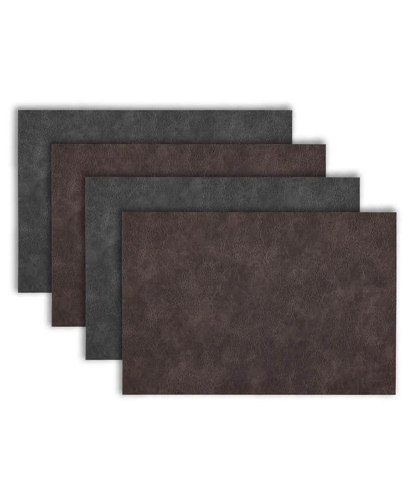 Dainty Home Florence Ivory and Taupe Reversible Leather Wipe Clean Placemat 12" x 18" Rectangular Placemats Set of 4