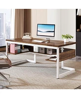 Tribesigns 63" Executive Desk with Bottom Shelves, Large Office Computer Desk, Modern Simple Workstation Business Furniture for Home Office (Waln