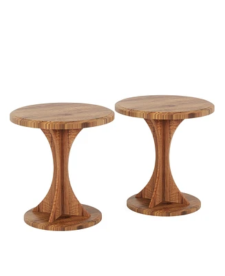 Tribesigns Round End Side Table: Wood Sofa Chair Side Table Set of 2, Mid-Century Bedside Nightstand for Bedroom, Accent Table, Easy Assembly, Vintage