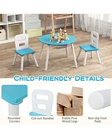 Kids Wooden Round Table & 2 Chair Set w/ Center Mesh Storage