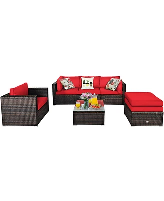 5PCS Outdoor Patio Rattan Furniture Set Sectional Conversation
