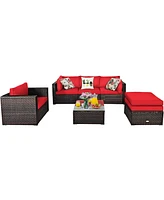 5PCS Outdoor Patio Rattan Furniture Set Sectional Conversation
