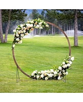7.4 Ft Round Wedding Arch Wooden Arbor Backdrop Stand with Triangular-Shaped Base