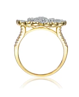 Sterling Silver 14k Gold Plated Cubic Zirconia Cluster Heart Petal Flower Ring