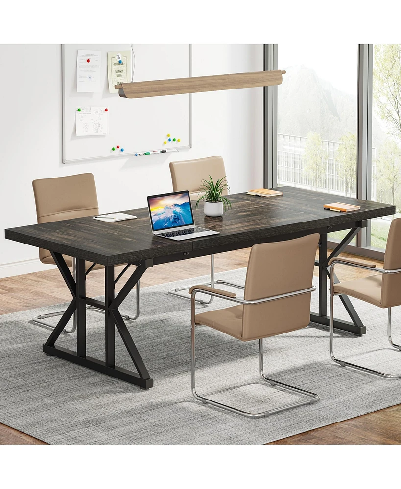Tribesigns 6FT Conference Table, 70.86 L x 31.49 W 29.52 H Inches Rectangle Meeting Room Rustic Wood Seminar Table Executive Desk for Office,