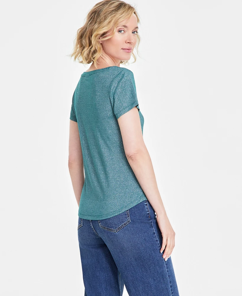 On 34th Women's Short-Sleeve Solid Shine Top, Created for Macy's