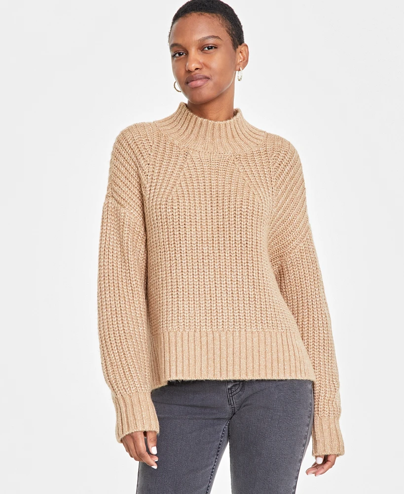 On 34th Women's Mock Neck Drop-Shoulder Lurex Sweater, Created for Macy's