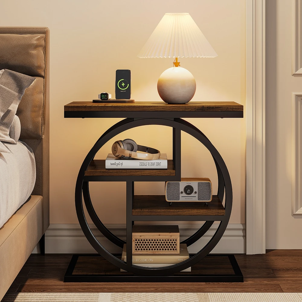 Tribesigns End Table for Living Room, 4-Tier Narrow Side Table with Storage Shelves, Industrial Bedside Table for Bedroom, Wood Small Sofa Side Table
