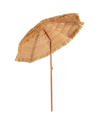 Sugift 6.5 Feet Portable Thatched Tiki Beach Umbrella with Adjustable Tilt