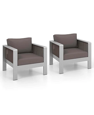 2 Pcs Aluminum Single Sofa Outdoor Furniture Set with Thick Back & Seat Cushions