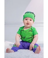 Avengers Baby Boys Cosplay Bodysuit Pants and Hat 3 Piece Outfit Set