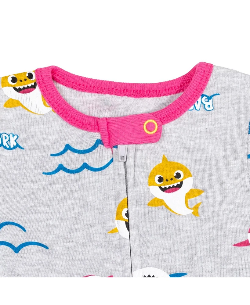 Baby Shark Girls Pinkfong 2 Pack Zip Up Sleep N' Play Coveralls