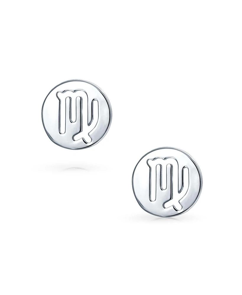 Bling Jewelry Tiny Simple Round Astrology Virgo Horoscope Zodiac Stud Earrings Sterling Silver