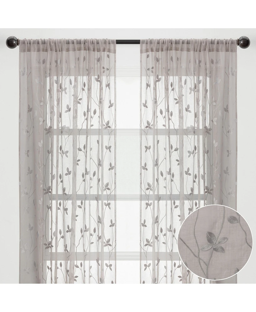Chanasya Premium Embroidered Vine Curtains - Sheer for Living Room, Bedroom, Kitchen 52" x 63" White, 2 Panels