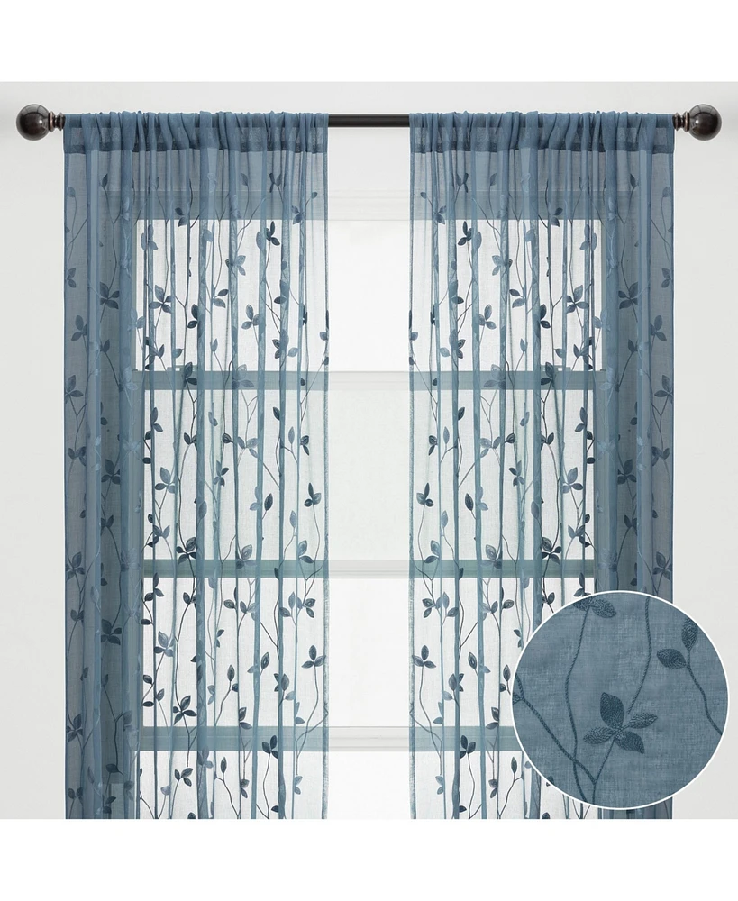 Chanasya Premium Embroidered Vine Curtains - Sheer for Living Room, Bedroom, Kitchen 52" x 108" White, 2 Panels