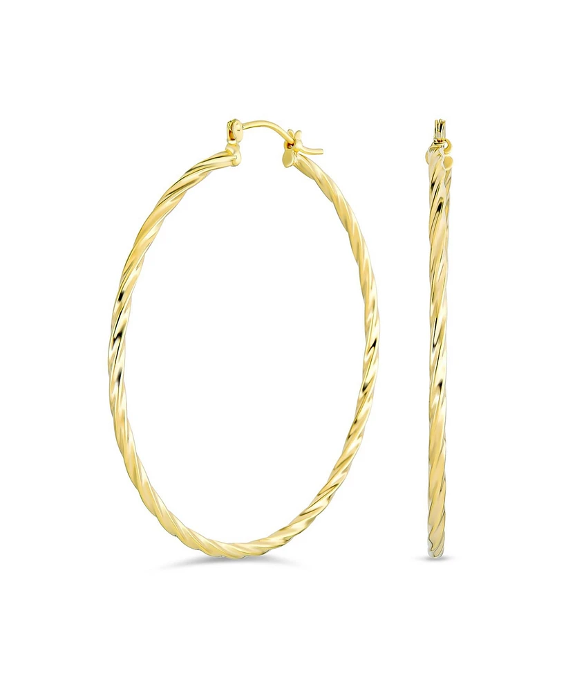 Bling Jewelry Creole Twisted Rope Hoop Huggie Earrings 18K Gold Plated Brass Lightweight 2.5 Inch
