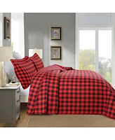 MarCielo 3 Pcs Christmas Red Buffalo Plaid Check Quilt Bedspread Set King