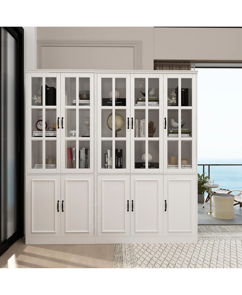 Famapy Tall 2-in-1 Wood White Accent Bookcase 12-Shelf Bookshelf