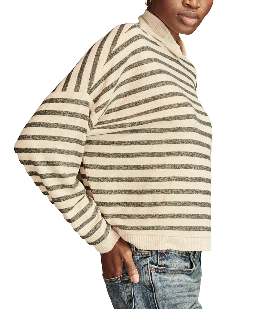 Lucky Brand Women's Cloud Stripe Drapey Mock Neck Top