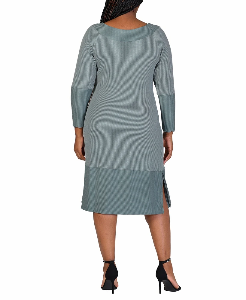 24seven Comfort Apparel Plus Rib Knit Long Sleeve Sweater Dress