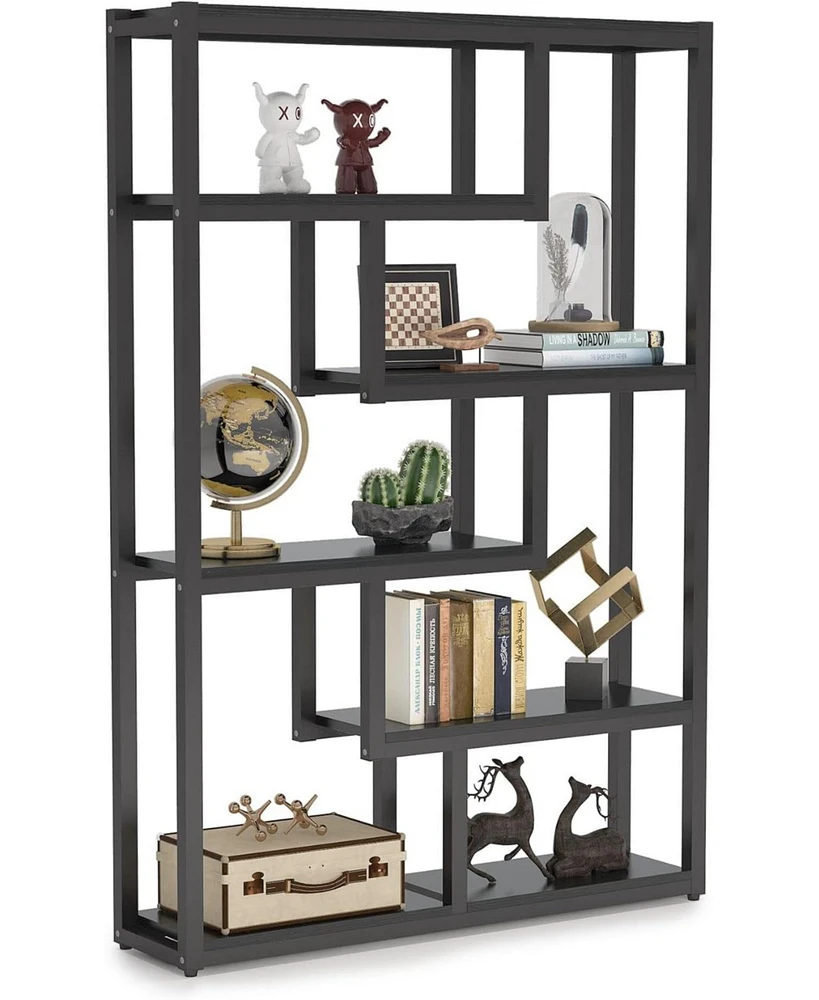 Tribesigns 6-Shelf Industrial Bookshelf, Vintage Etagere Bookcase, 69 Inch Tall Storage Display Staggered Shelves with Sturdy Metal Frame for Home Off