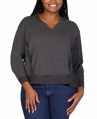 24seven Comfort Apparel Plus Size Relaxed Fit Rib Knit V-Neck Top