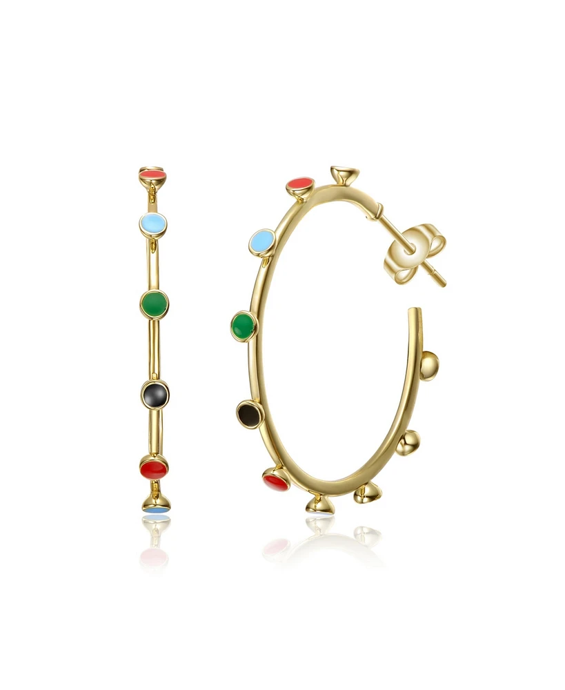 Genevive Sterling Silver 14k Gold Plated Multi-Color Enamel C-Hoop Earrings
