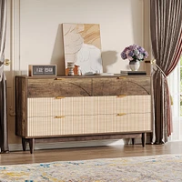 Tribesigns 6-Drawer Dresser for Bedroom: 55 Inches Modern Chest of Drawers with Gold Metal Handles, Green Long Double Dresser Organizer Wood Cabinet f