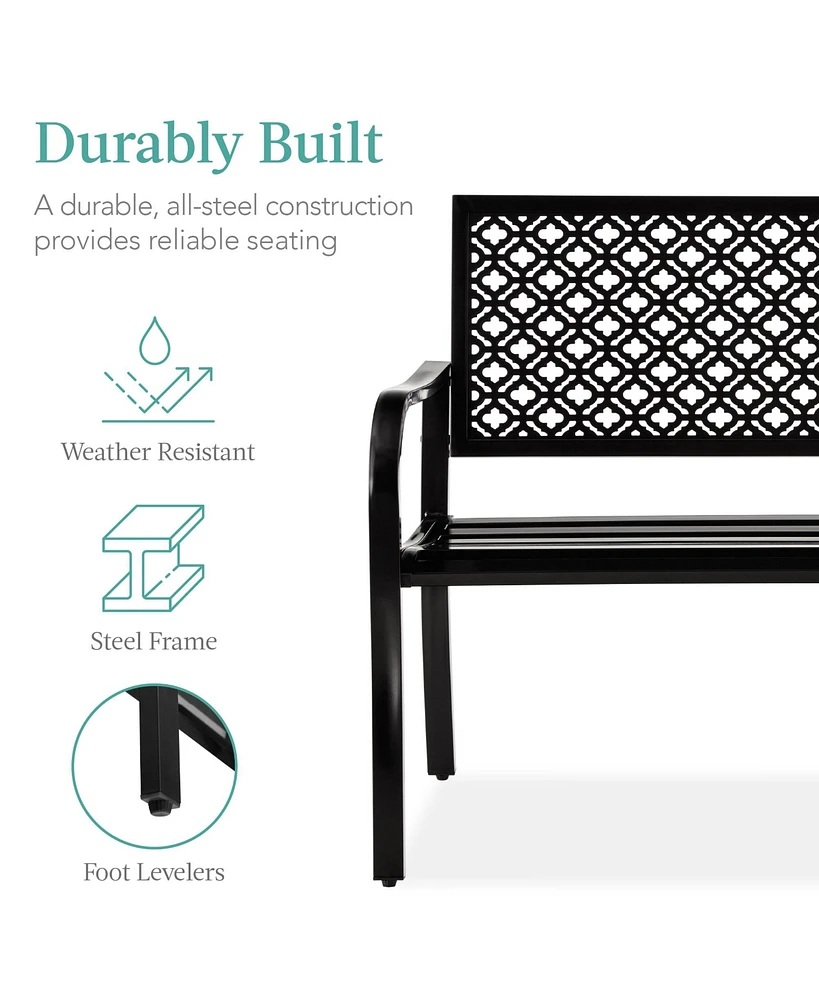 Best Choice Products Indoor Outdoor Steel Garden Bench w/ Geometric Backrest