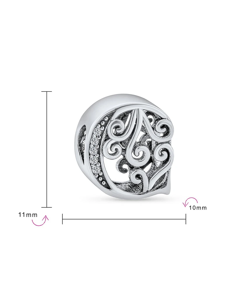 Bling Jewelry Initial Alphabet Bead Charm Fancy Scroll Cz Sparkle Block Letter A-z for Bracelet
