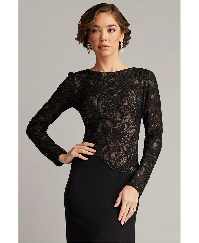 Tadashi Shoji Women's Shika Embroidered Crepe Gown