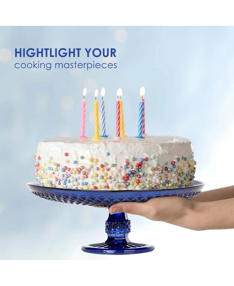 Amici Home Diamond Footed Glass Cake Stand - Cobalt