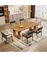 Tribesigns Modern Dining Table for 6 to 8 People, 71" Large Kitchen Dining Table with Wood Pedestal Base, Rectangular Long Dinner Table for Kitch