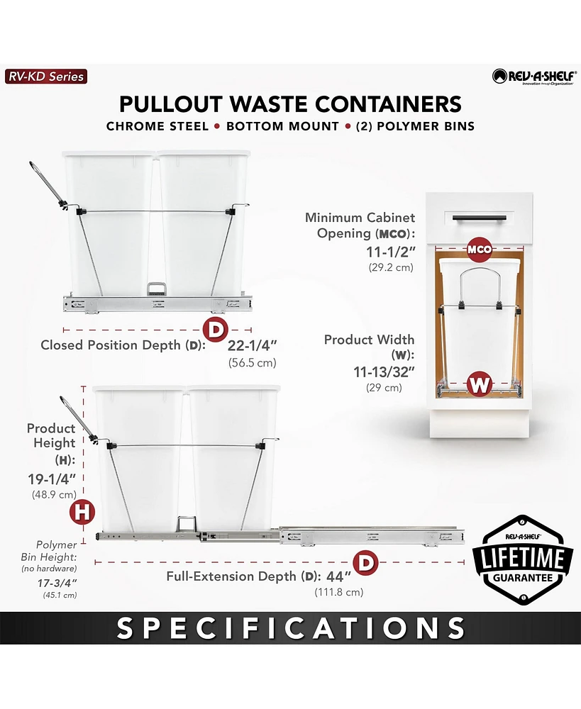 Rev-a-shelf Double Pullout Trash Can 27 qt. for Kitchen, Blue, Rv-15KD-2218C-S