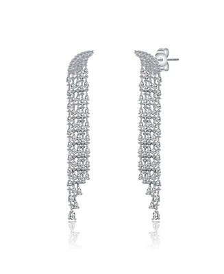 White Gold Plated with Clear Cubic Zirconia Bridal Dangle Earrings